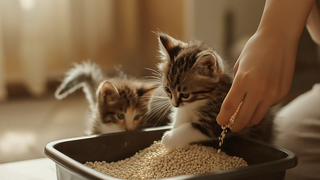 cat using litter