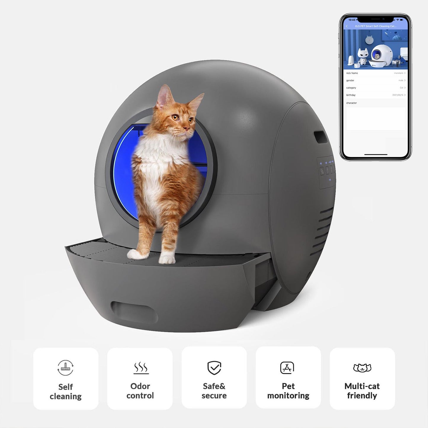 Bac à litière autonettoyant Spaceship d'Els Pet